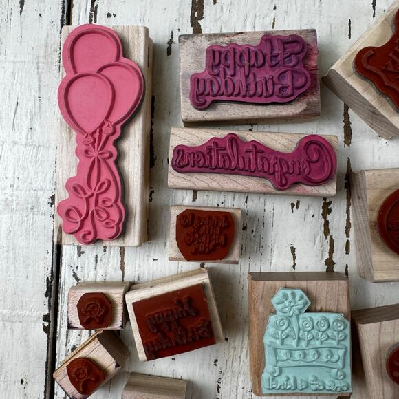 Wooden Rubber Stamps Bundle Lot of 23 Holiday and Birthday Seasonal Stamping - Picture 5 of 8